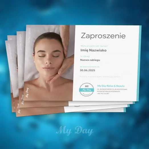 Voucher Karta Podarunkowa Zaproszenie My Day Thalgo Poznań - niebieskie